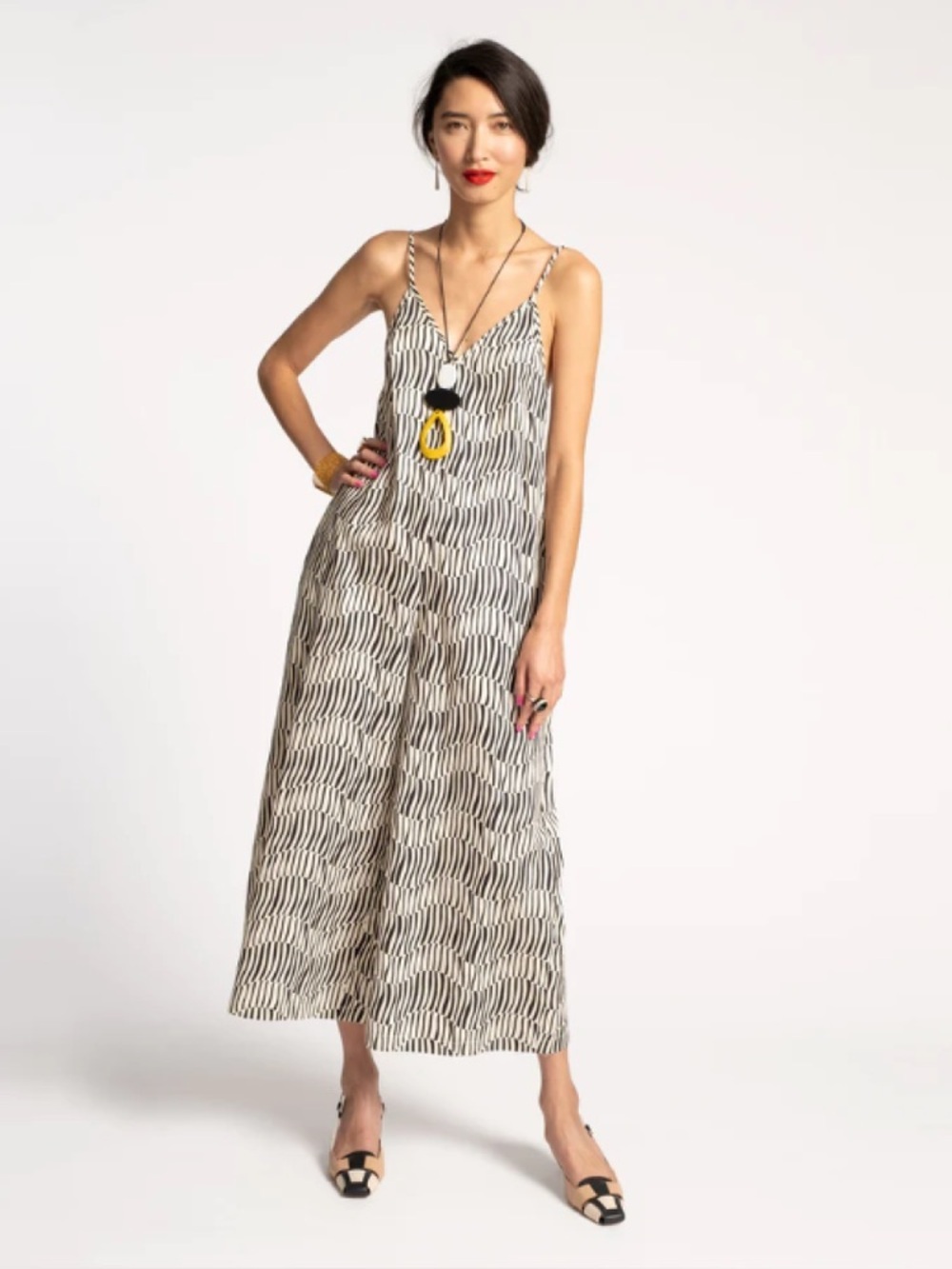 FRANCES VALENTINE Cheree Jumpsuit Zebra Oyster Black Wide Leg Size 3X Cotton